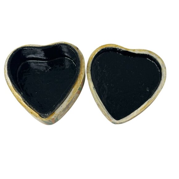 Vintage Handmade Fetco Kashmir Heart Shaped Lacquered Trinket Box Botanical - Picture 3 of 10